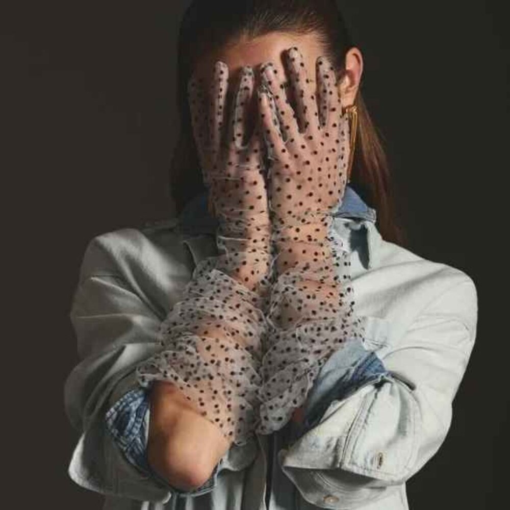 Sheer Polka Dot Mesh Gloves - Black Dotted White